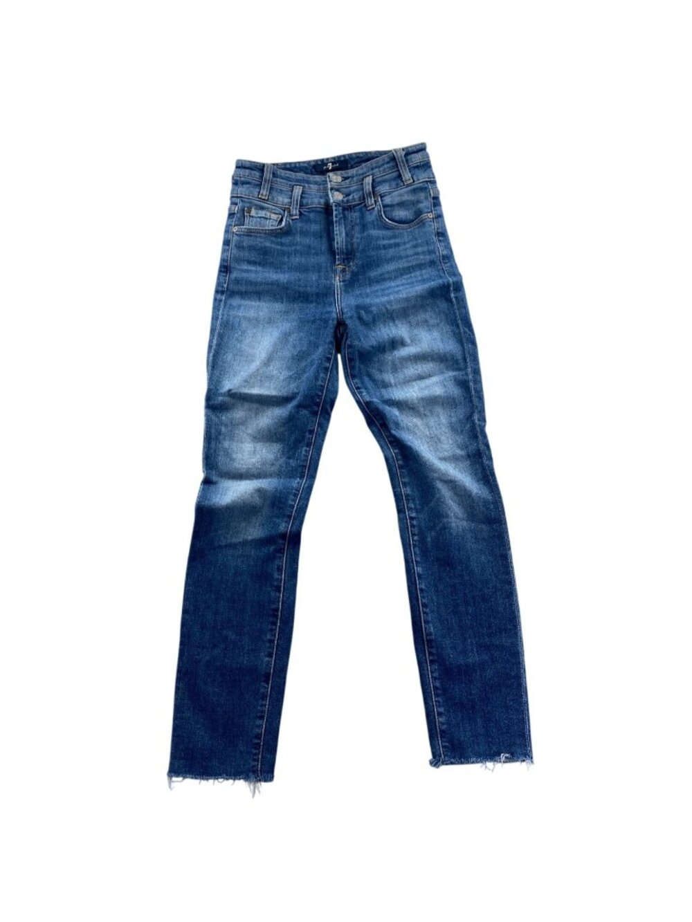 7 For All Mankind Womens Jeans Size 25 Blue Denim Frayed Hem Ankle Skinny Casual